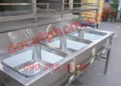 BÁN CHẬU RỬA CÔNG NGHIỆP INOX 3 HỐ CÓ KỆ