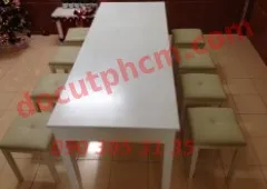 Thanh lý bộ bàn ăn 8 ghế nệm trắng